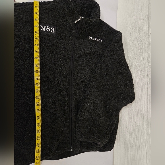Playboy Double Header Embroidered Sherpa Jacket in Black Size Large - Picture 13 of 13